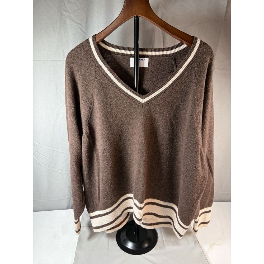 Old Navy Retro Academia Brown Varsity Stripe Sweater Womens Ivy League 2X,